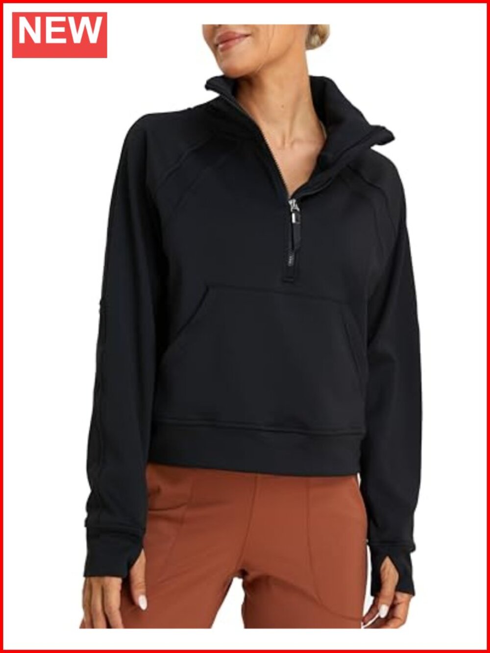 Women's Fleece Lined Half Zip Cropped Hoodie Pullover Sweatshirt with Thumb
